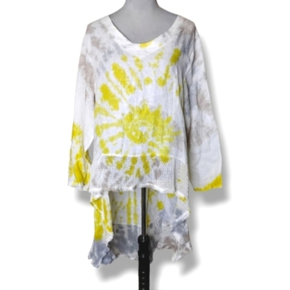 Belle France Italian Linen Tie-Dye Tunic Sz L High-Low Hem Boho Lagenlook Cover - Picture 1 of 8